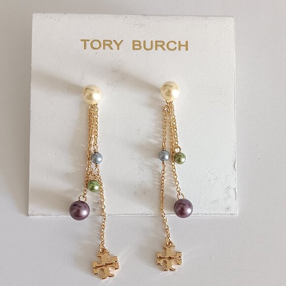 Tory Birch Kira Pearl Drop Gold Tone Pierced Earrings NEW - Picture 1 of 2
